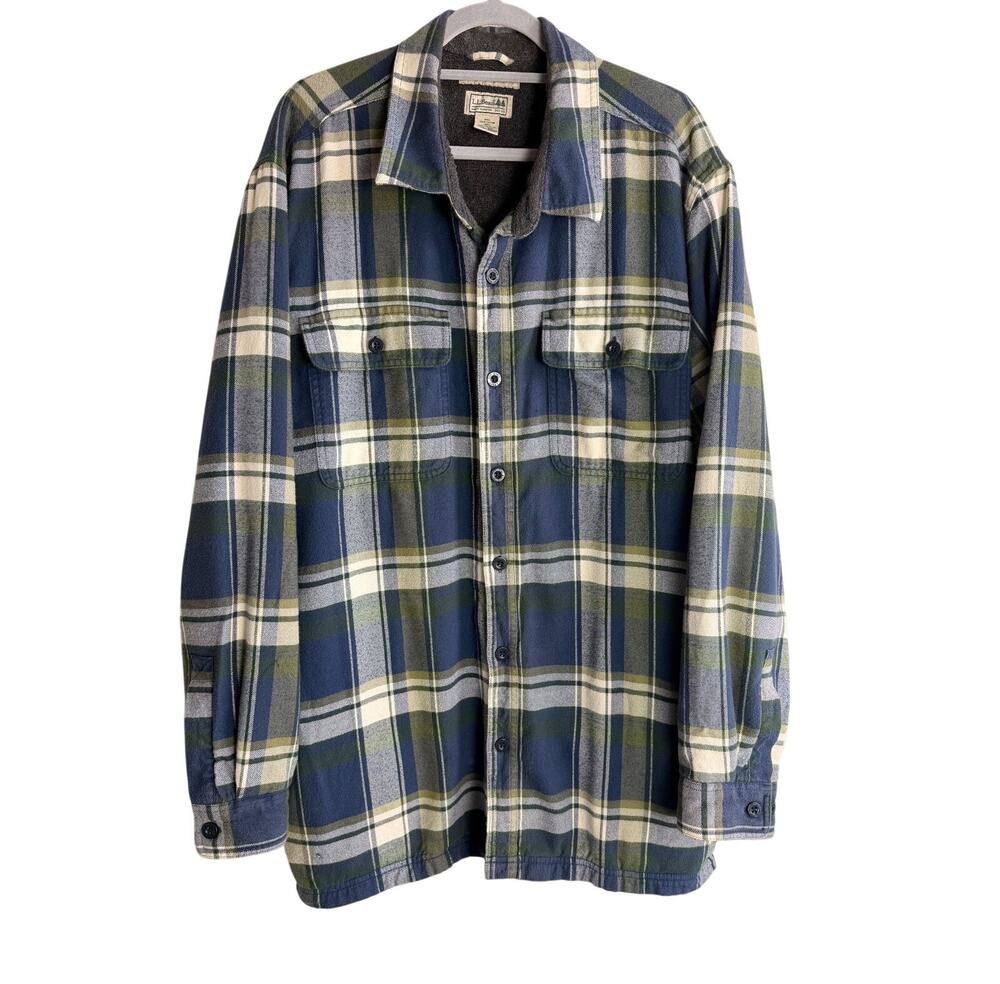 L.L. Bean Traditional Fit Sherpa Lined Flannel Plaid Shirt Jacket Men's XXL